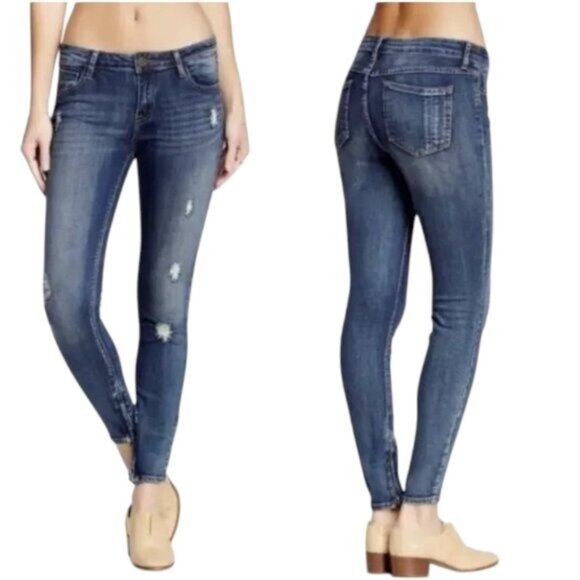 Pistola Med Wash Midrise Distressed Denim Ankle Zip Skinny Jeans Womens Size 30 - Picture 1 of 9